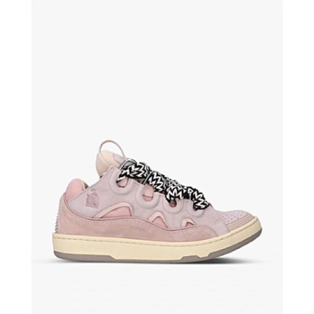 LANVIN LEATHER TECHNICAL MATERIAL CURB SNEAKERS size blush pale pink / beige
